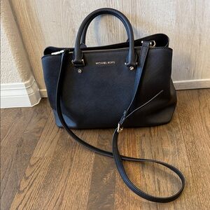 Michael Kors Black Saffiano Leather Savannah Satchel Bag with Shoulder Strap